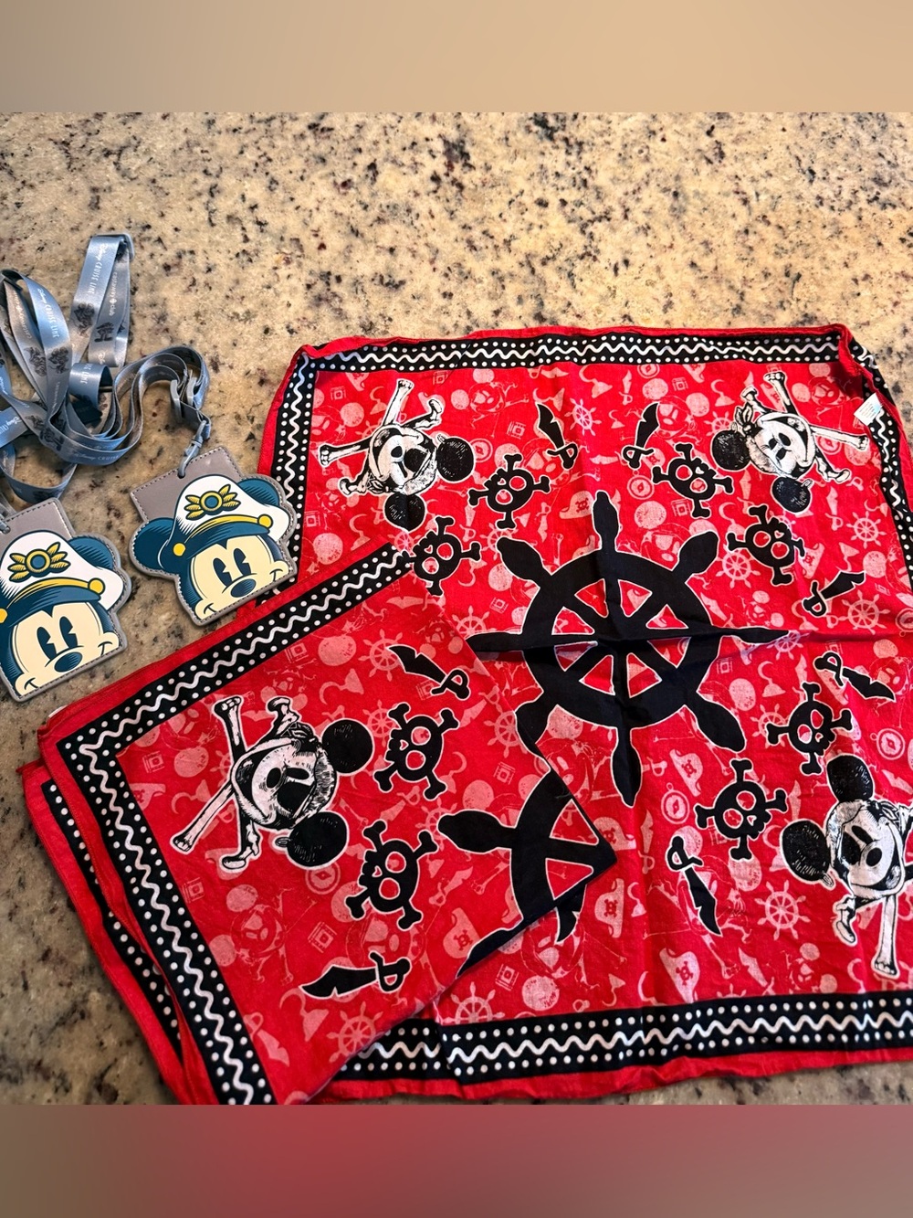 Disney Red Mickey Pirate Bandana Scarf and ID key holder.